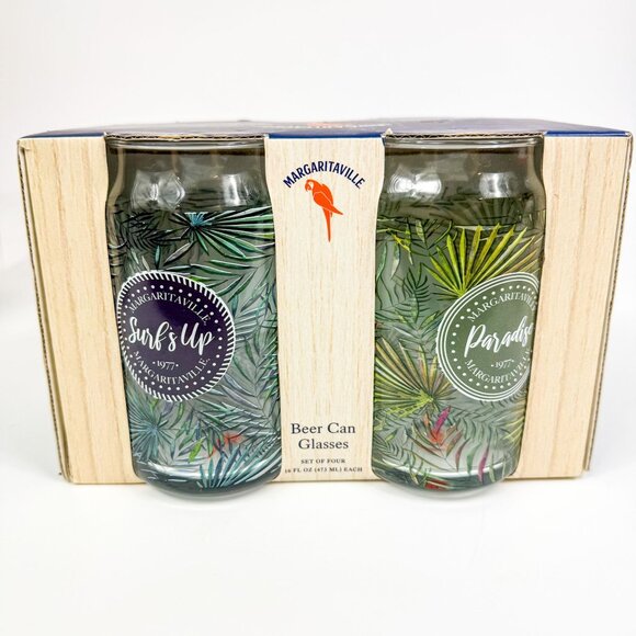 Margaritaville Beer Can Glasses Set Of 4 Beach Bar Design New In Box - Picture 3 of 6